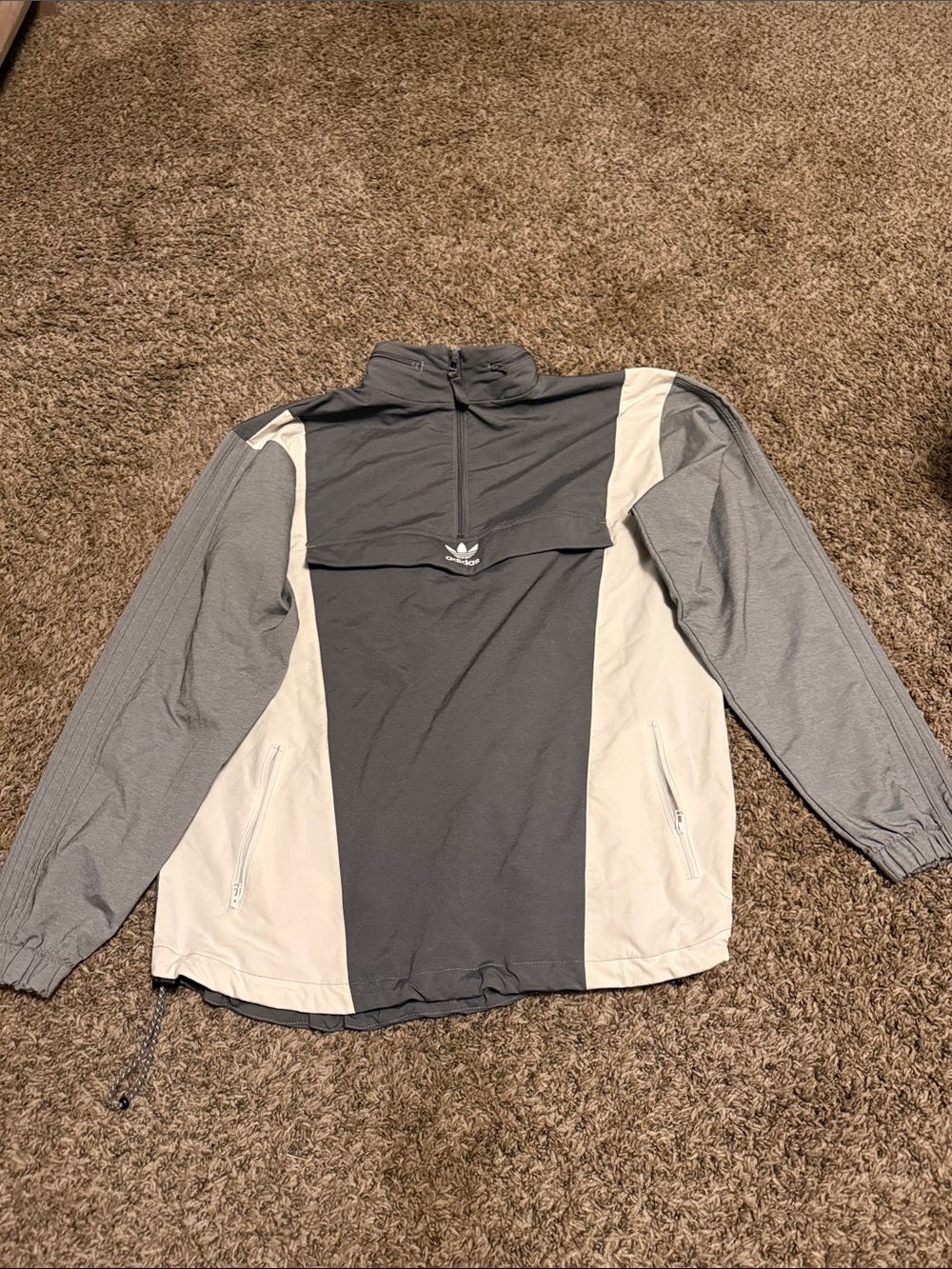 Adidas Grey and White Pullover Half-Zip Windbreaker